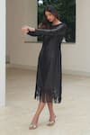 Shop_Pooja Bagaria_Black Sequins Round Neck Matt Fringe Shift Dress _Online_at_Aza_Fashions
