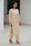 Buy_Pooja Bagaria_Cream Sequins Boat Neck Tassel Shift Dress _at_Aza_Fashions