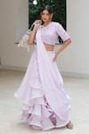 Pooja Bagaria_Lavender Organza, Satin Embroidery Round Neck Whimsical Lehenga Set _Online_at_Aza_Fashions