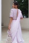 Shop_Pooja Bagaria_Lavender Organza, Satin Embroidery Round Neck Whimsical Lehenga Set _at_Aza_Fashions
