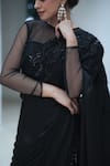 Shop_Pooja Bagaria_Black Satin Beads Round Neck Border Split Saree _Online_at_Aza_Fashions