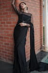 Shop_Pooja Bagaria_Black Satin Beads Round Neck Border Split Saree 