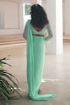 Shop_Pooja Bagaria_Mint Satin Sequins Round Neck Green Draped Saree Set _at_Aza_Fashions