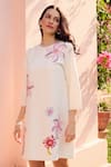 Buy_Nika 1.0_White Crepe Embroidery Round Neck Designer Martina Dress _at_Aza_Fashions