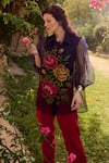 Shop_Nika 1.0_Blue Silk Organza Embroidery Collared Navy Cross Stitch Top _at_Aza_Fashions