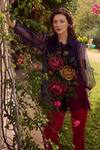 Buy_Nika 1.0_Blue Silk Organza Embroidery Collared Navy Cross Stitch Top _at_Aza_Fashions