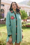 Buy_Nika 1.0_Blue Embroidery Collared Layla Green Cross Stitch Shirt Dress _at_Aza_Fashions