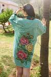Shop_Nika 1.0_Blue Embroidery Collared Layla Green Cross Stitch Shirt Dress _Online_at_Aza_Fashions