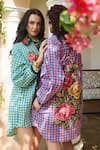 Nika 1.0_Blue Embroidery Collared Layla Green Cross Stitch Shirt Dress _at_Aza_Fashions