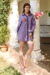 Buy_Nika 1.0_Peach Cotton Embroidery Collared Check Cross Stitch Shirt Dress _Online_at_Aza_Fashions