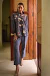 Buy_Nika 1.0_Blue Cotton Embroidery Collared Florence Multi Coordinate Set _at_Aza_Fashions