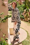 Shop_Nika 1.0_Black Cotton Collared Haze Printed Set _at_Aza_Fashions