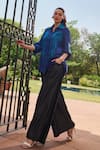 Shop_Nika 1.0_Blue Cotton Embroidery Collared Turq Shirt _at_Aza_Fashions