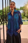 Buy_Nika 1.0_Blue Cotton Embroidery Collared Turq Shirt _Online_at_Aza_Fashions