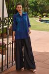 Buy_Nika 1.0_Blue Cotton Embroidery Collared Turq Shirt _at_Aza_Fashions