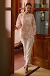 Buy_Nika 1.0_Ivory Linen Lace Round Neck Rose Coordinated Set _at_Aza_Fashions