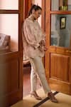 Shop_Nika 1.0_Ivory Linen Lace Round Neck Rose Coordinated Set _at_Aza_Fashions