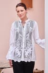 Buy_Nika 1.0_White Organza Embroidery Collared Haze Top _at_Aza_Fashions