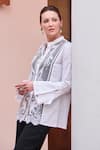 Shop_Nika 1.0_White Organza Embroidery Collared Haze Top _at_Aza_Fashions