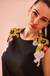 Nika 1.0_Black Embroidery Round Neck Multi Patchwork Dress _Online_at_Aza_Fashions
