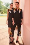 Buy_Nika 1.0_Black Embroidery, Fabric Flowers V-neck Multi Patchwork Coord Set _at_Aza_Fashions