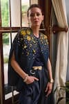 Shop_Nika 1.0_Blue Designer Denim Cape With Pearl Embellishments _at_Aza_Fashions