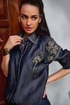 Buy_Nika 1.0_Blue Cotton Embroidery Collared Denim Coord Set _Online_at_Aza_Fashions