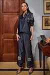 Shop_Nika 1.0_Blue Cotton Embroidery Collared Denim Coord Set _at_Aza_Fashions