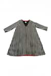 KA-Sha_Black Cotton Embroidery Split V-neck And White Striped Tunic _Online_at_Aza_Fashions