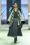 Shop_KA-Sha_Black Cotton Embroidery Split V-neck And White Striped Tunic _at_Aza_Fashions