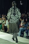 Shop_KA-Sha_Black Handloom Cotton Embroidery And White Handwoven Blazer _at_Aza_Fashions