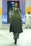 Buy_KA-Sha_Black Handloom Cotton Embroidery V-neck And Gold Striped Dress _Online_at_Aza_Fashions