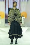 KA-Sha_Black Cotton Embroidery Open Neck And Gold Handwoven Jacket _Online_at_Aza_Fashions