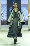 KA-Sha_Black Cotton Embroidery Round Neck And White Handwoven Jacket _at_Aza_Fashions