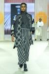 Shop_KA-Sha_Black Cotton Mandarin Collar And White Striped Top _Online_at_Aza_Fashions