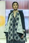 Buy_KA-Sha_Black Cotton Embroidery Round Neck And White Handwoven Jacket _at_Aza_Fashions