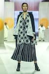 KA-Sha_Black Cotton Embroidery And White Striped Skirt _Online_at_Aza_Fashions