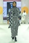 Shop_KA-Sha_Black Cotton Embroidery High Neck And White Striped Organic Jacket _at_Aza_Fashions