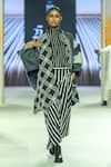 KA-Sha_Black Cotton Embroidery High Neck And White Striped Organic Jacket _Online_at_Aza_Fashions