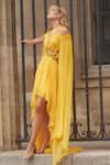 Shop_Supria Munjal_Yellow Chiffon V-neck Designer Dress _at_Aza_Fashions
