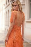 Shop_Supria Munjal_Orange Tulle, Organza Beads, Fabric Flowers, Designer Gown With Overlay _at_Aza_Fashions