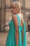 Shop_Supria Munjal_Green Satin Sweetheart Neck Aqua Designer Gown _at_Aza_Fashions