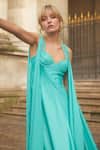 Supria Munjal_Green Satin Sweetheart Neck Aqua Designer Gown _Online_at_Aza_Fashions