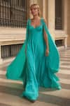 Buy_Supria Munjal_Green Satin Sweetheart Neck Aqua Designer Gown _at_Aza_Fashions