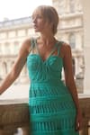 Supria Munjal_Aqua Chiffon V-neck Green Designer Gown _Online_at_Aza_Fashions