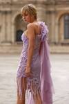 Shop_Supria Munjal_Lilac Lace, Organza Sequins, Beads One Shoulder Designer Dress _at_Aza_Fashions
