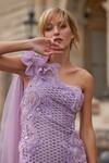 Supria Munjal_Lilac Lace, Organza Sequins, Beads One Shoulder Designer Dress _Online_at_Aza_Fashions