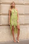 Buy_Supria Munjal_Green Beads Halter Neck Light Designer Dress _at_Aza_Fashions