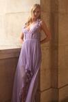 Shop_Supria Munjal_Purple Chiffon V-neck Designer Gown _at_Aza_Fashions