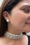 Shop_Studio6 Jewels_White Pearls, Crystals Designer Choker And Earring Set _at_Aza_Fashions